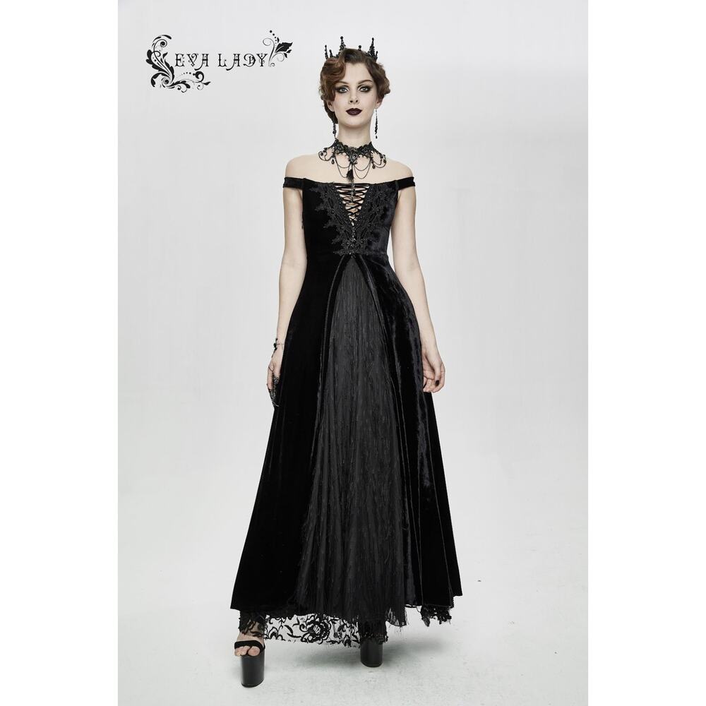 Devil Fashion Gothic Victorian Vampire Vkei Black Velvet "Ricchi" Dress - Picture 8 of 12